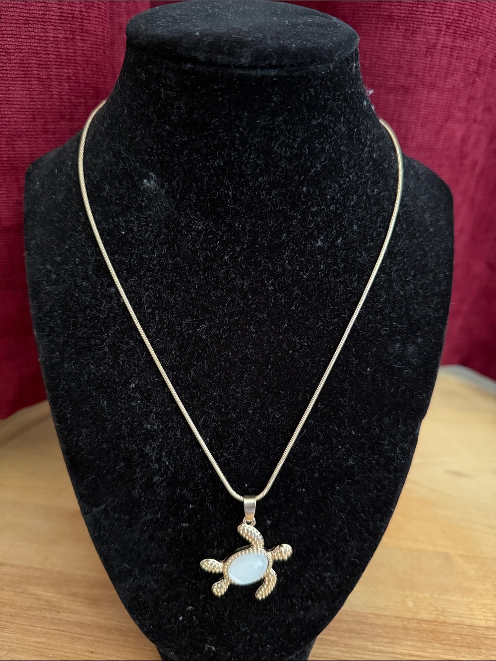 Gold Turtle Pendant Necklace with White Center Stone